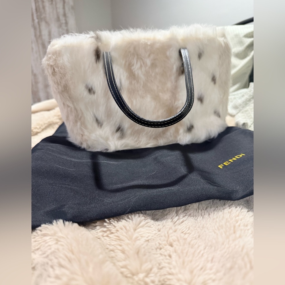 Fendi White and Black Fur Tote Bag